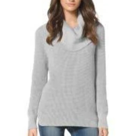 Michael Kors Light Grey Chunky Waffle Knit Cowl Neck Sweater Size Small - Picture 2 of 5